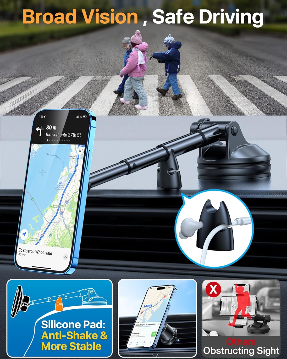 2025 Upgraded for Magsafe Car Mount [80LBS Strongest Suction & Military-Grade] Powerful Magnetic Cell Phone Holder for Car Dashboard Windshield for iPhone 16 15 14 Pro Max Mini (Dark Blue)