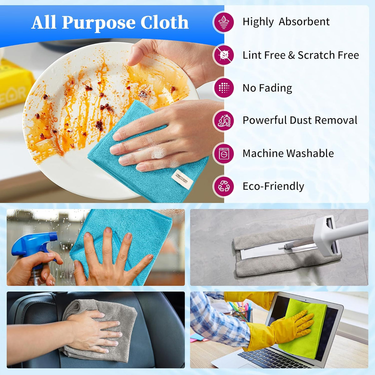 FIXSMITH Microfiber Cleaning Cloth - Pack of 12, Multi-Functional Towels, Size: 12 x 16 in, Highly Absorbent Rags, Lint-Free, Streak-Free for Car, Kitchen, Home, Office