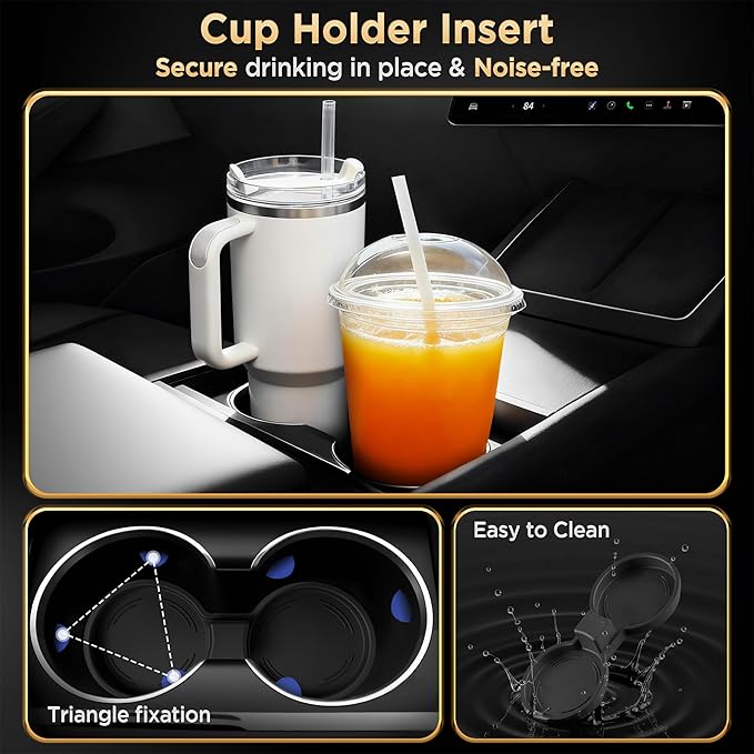 for Tesla Model Y Juniper(2025-2026) & Model 3 Highland(2024-2026) Center Console Organizer [Slide Smoothly & Carbon Fiber] Sunglasses Cup Holder for Tesla Model 3 Model Y Accessories Black