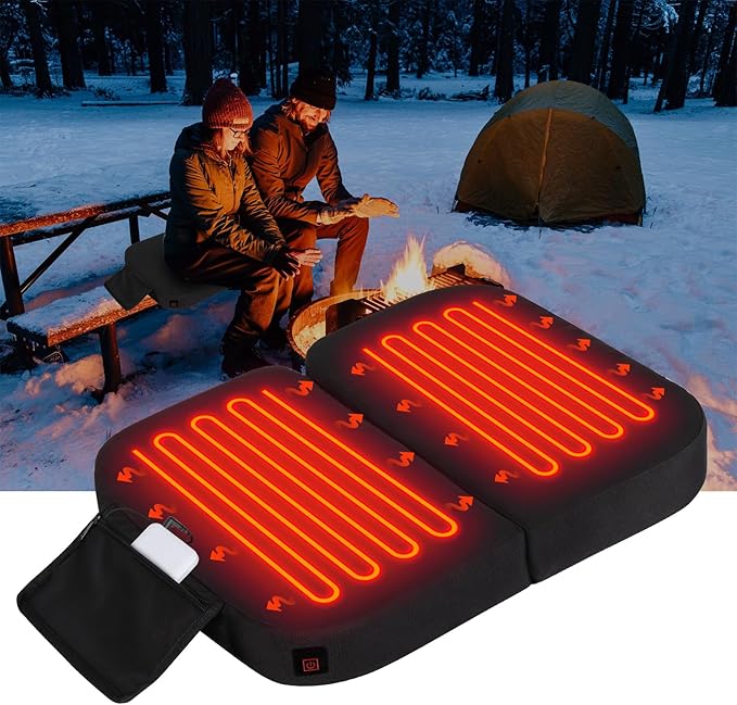 Extra Wide Heated Seat Cushion with 10000 mAh Mobile Bank Pack, Foldable Heated Stadium Seats for Bleacher, Portable Heating Pad Stadium Seat Cushion, USB Heating Seat Pad for Stadium Camping