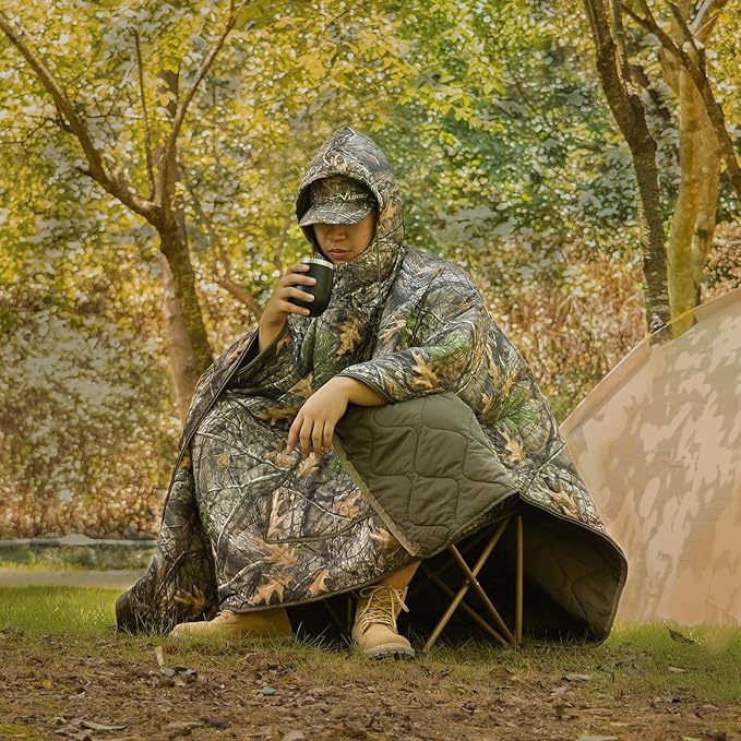 Poncho Liner Hoodie with Pocket Insulated Military Sleeping Bag Water Resistant for Outdoor Camping Travel Survival Hunting Car Emergency
