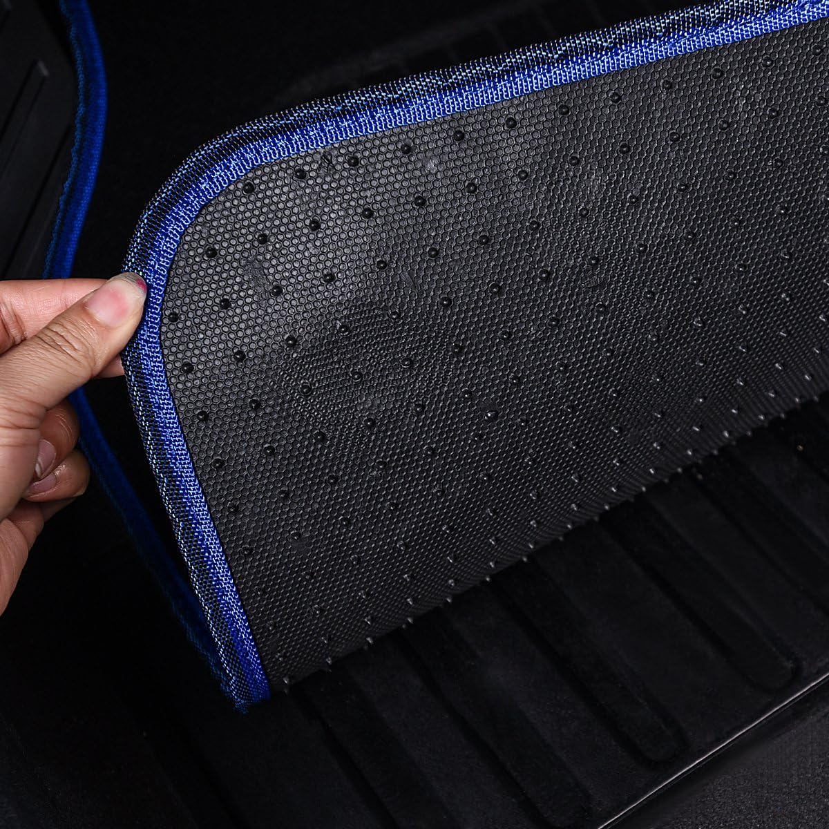 CAR PASS Universal Fit Embroidery Butterfly and Flower Car Floor Mats, Blue Car Floor Mats Fit 95% Automotive,SUVS,Sedan,Vans,for Women,Girly,Set of 4 (Black with Blue)