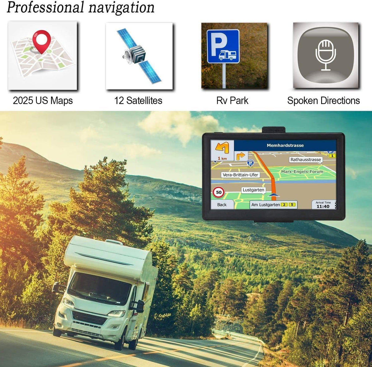 GPS Navigator for Car 7 Inch, GPS Truck Drivers Commercial 2025, Trucker GPS for Semi Truck, Navigation System with Lifetime Map Updates, Speed Limit Warnings, Driver Alerts