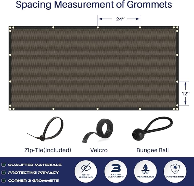Windscreen4less Privacy Fence Screen Heavy Duty Windscreen Fencing Mesh Fabric Shade Net Cover with Brass Grommtes for Outdoor Wall Garden Yard Pool Deck, 8'x68' Brown