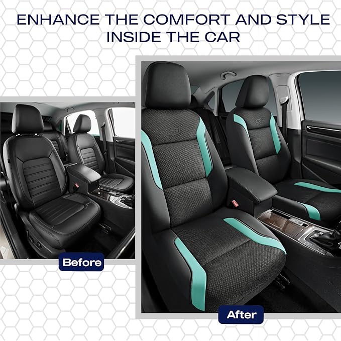 Skechers Memory Foam Car Seat Covers, Air Cool Mesh Thick Seat Covers,Car Seat Covers Front Seats Airbag Compatible, Automotive Comfort Protection for Most Cars,Van,Trucks, SUVs,Green