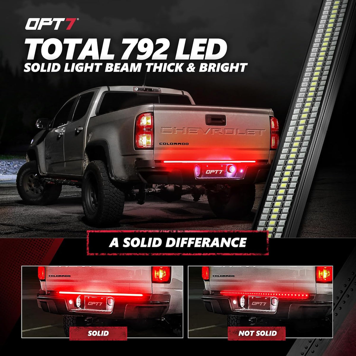OPT7 48" Redline Triple Row LED Tailgate Light Bar w/Sequential RED Turn Signal - Weatherproof Rigid Aluminum Frame Light Strip for Colorado Canyon Frontier - Full Functions Reverse Brake Running