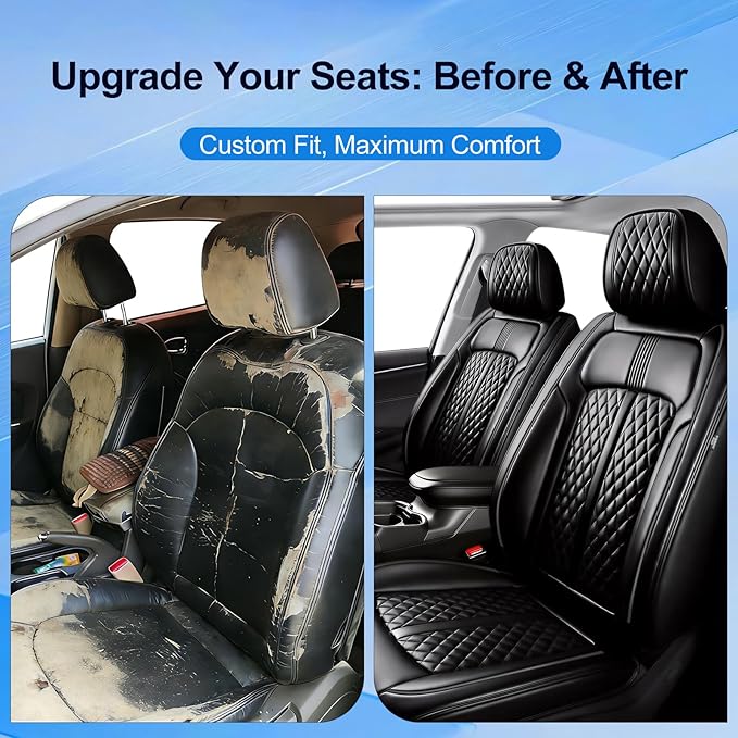 Fit Accord Car Seat Covers for Select Honda Accord 2012-2025 2026 - Premium Full Coverage Leather, Airbag Compatible, Waterproof & All Weather Seat Cushion Protector, Full Set, Black