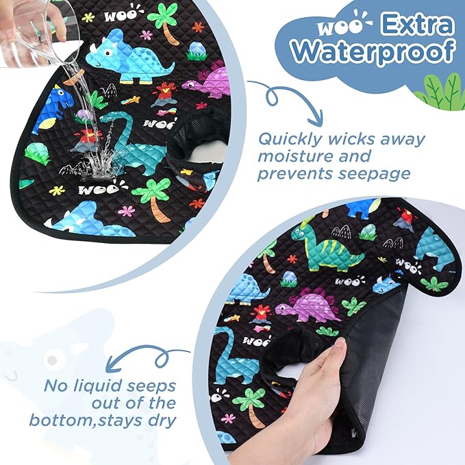 Car Seat Potty Training Protector, 2 Pack Waterproof Piddle Pad Carseat for Baby Toddlers, Leak-Proof Car Seat Liner with Non-Slip Back & 2 Strap Covers, Machine Washable - Black