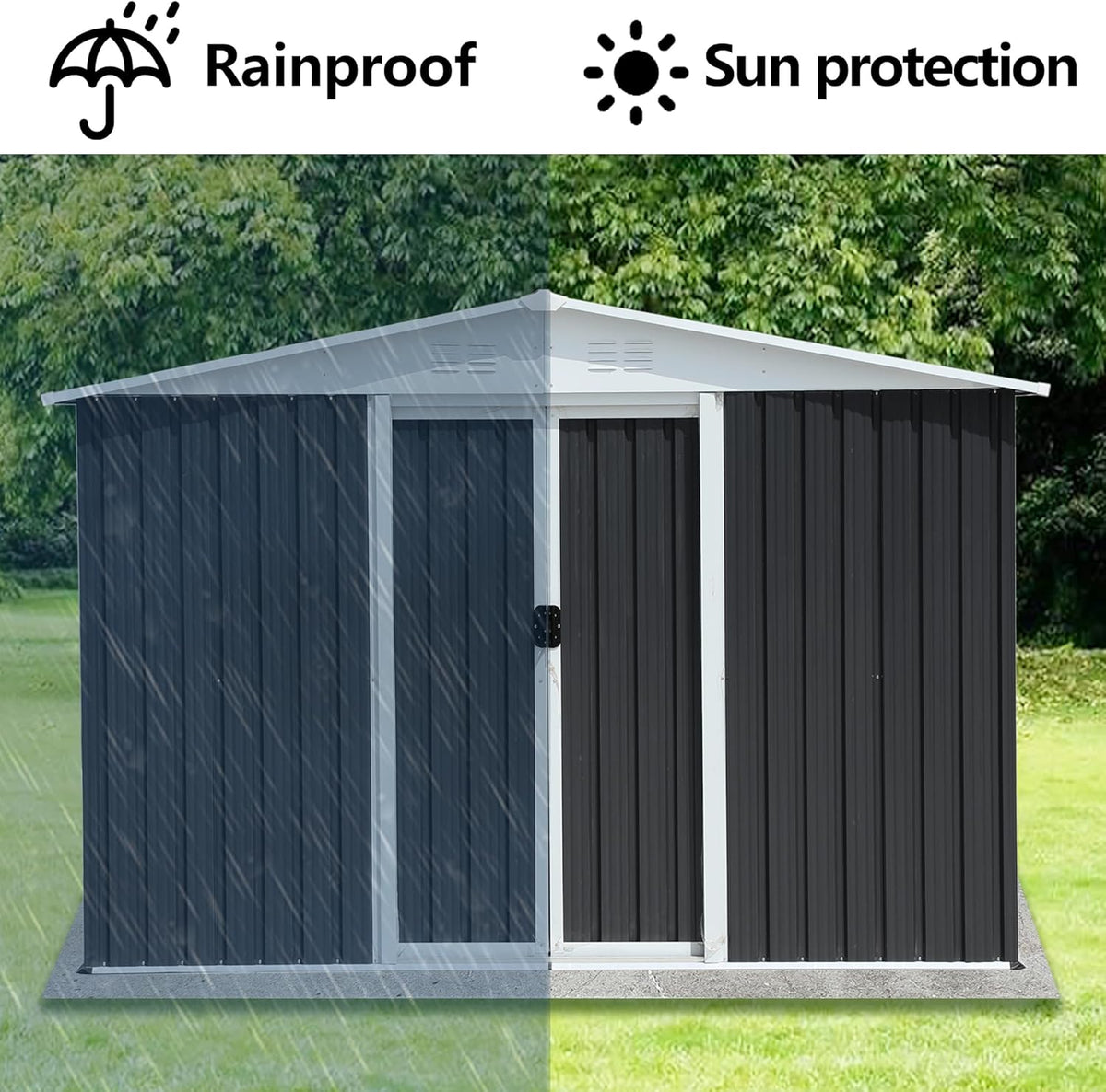 8x6 FT Outdoor Storage Shed,Metal Shed with Sliding Door & Air Vent,Garden Shed W/Sloped Roof,All Weather Waterproof Tool House for Backyard,Patio,Garage,Lawn,Grey