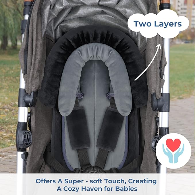 COOLBEBE New Babybody Support & Strap Covers Set for Newborn Infant Toddler- Extra Soft Stroller Cushion Pads Car Seat Insert, Perfect for Carseats, Strollers, Swings, Black