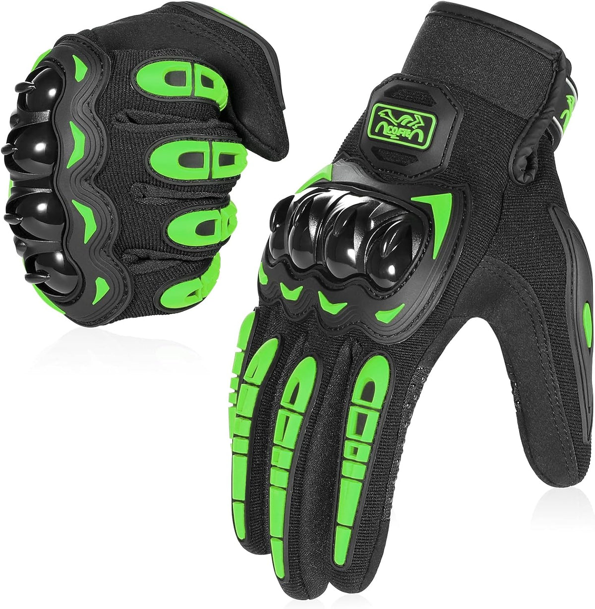 COFIT Motorcycle Gloves Breathable, Touchscreen Motorbike Gloves Anti-Slip with Good Grip Hard Knuckles Protection for Men Women Motocross, BMX ATV MTB Cycling, Road Racing - Green M