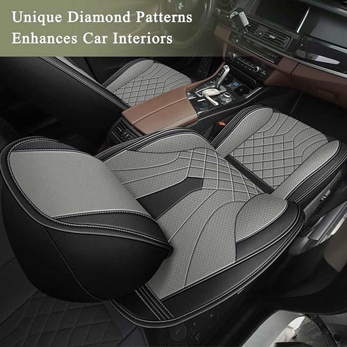 Car Seat Covers Front Pair for Honda Civic 2003-2015 & 2020-2026: Breathable Perforated Leather Seat Cover (Black&Grey)