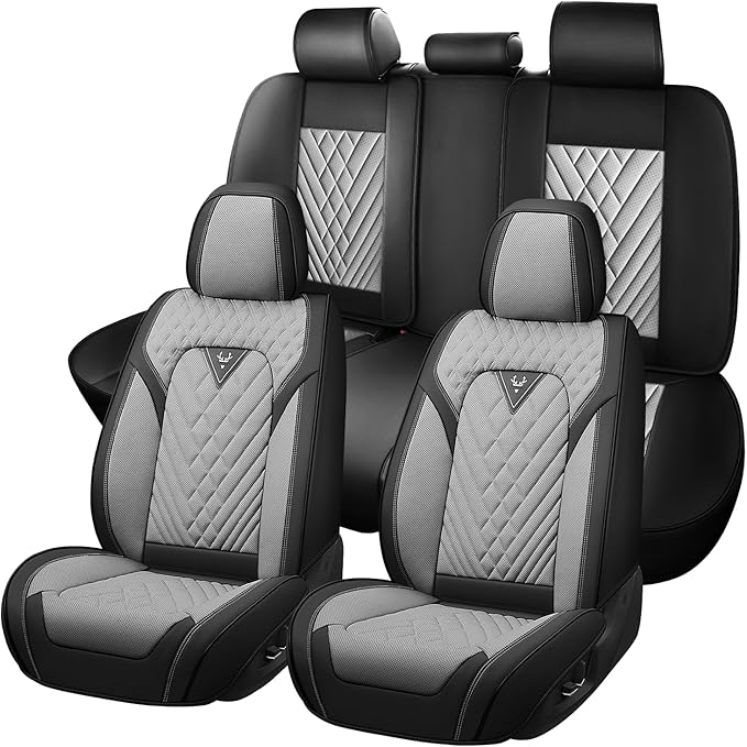 Truck Seat Covers for Ford Bronco 2021-2026, Waterproof Premium Leather Full Coverage Car Seat Cover, Muscle Sport Style Auto Interior Seat Cover Sets (Full Set/Black Gray)