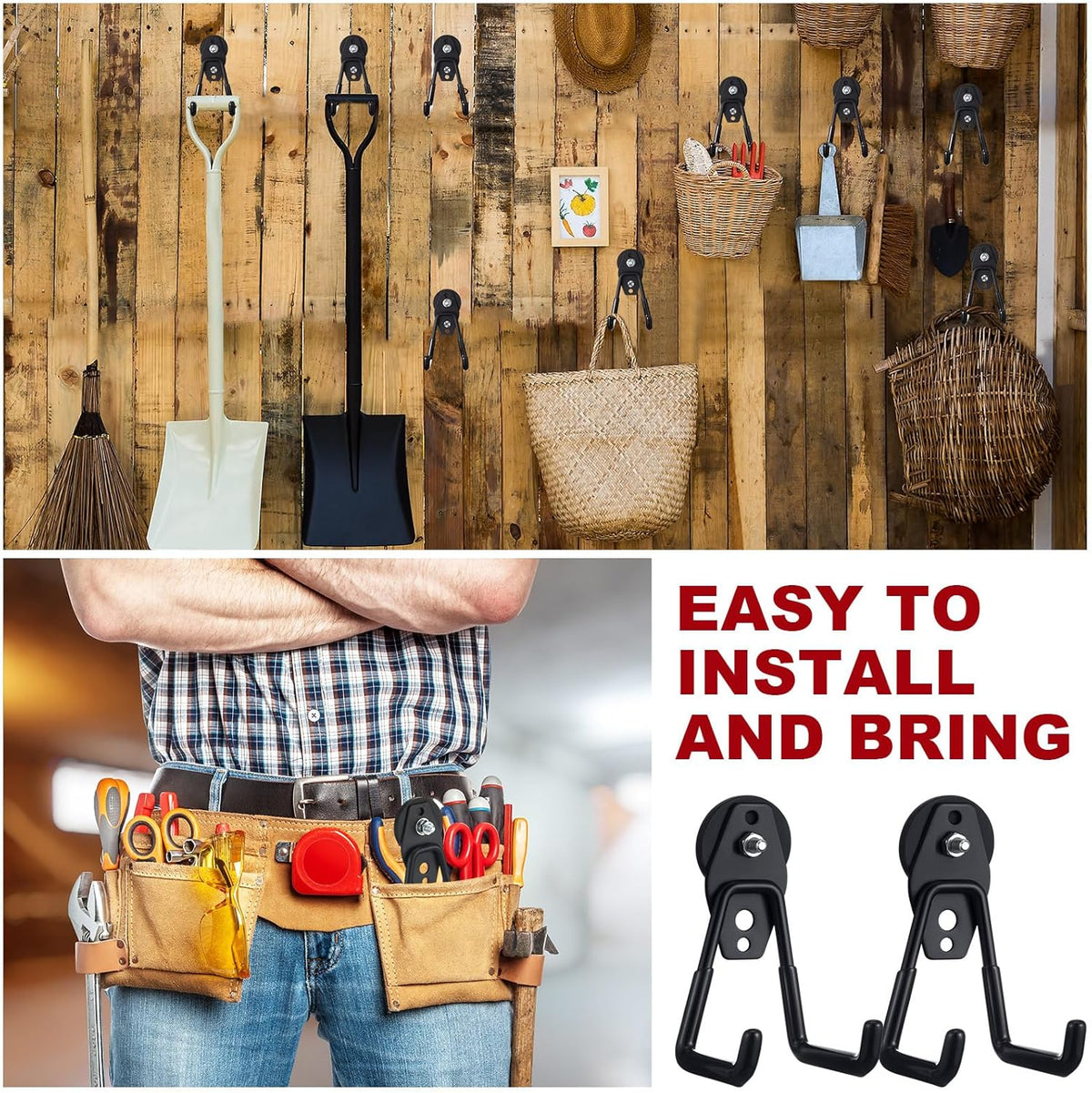 Landhoow Large Magnetic Hooks Heavy Duty Garage Magnet Hooks Strong Storage Utility Magnetic Hangers with Anti Slip Rubber Coating for Indoor and Outdoor Hanging(Black,18 Pcs)