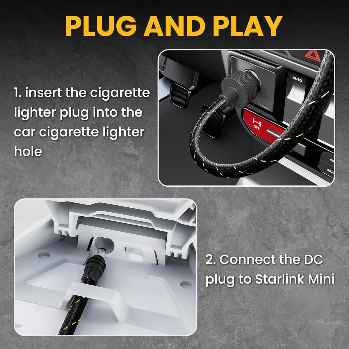 Starlink Mini Cable 12V Power Cable 3M/10FT, Braided Wear-Resistant Starlink Mini Accessories Cigarette Lighter to DC Cord, 12V-48V Car Charger Car Adapter