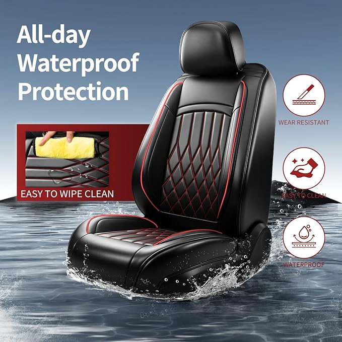 Fit for Santa Cruz Seat Covers Compatible with Hyundai Santa Cruz 2022-2026 - Waterproof Breathable Leather Automotive Seat Cushions Protector,Airbag Compatible,Full Set 5 Seats(Redline)