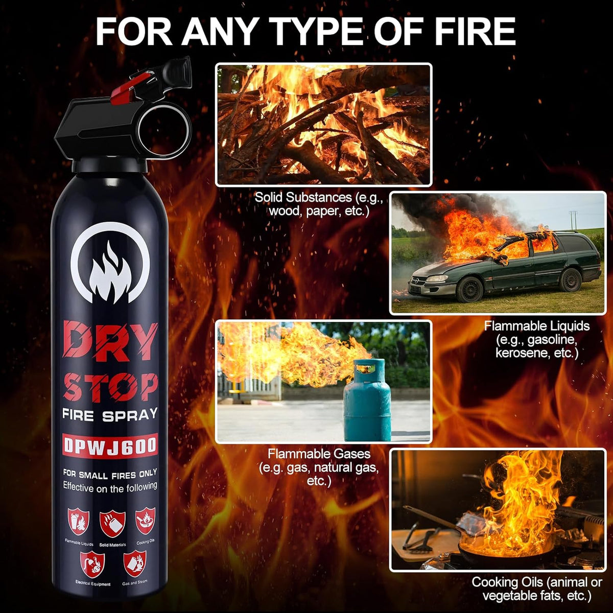2Pack Dry Stop Fire Spray for Home - Auto Fire Extinguisher for Truck Vehicle, 600g Dry Chemical Powder A B C Fire Extinguisher for Kitchen, Car, Boat, Marine, Portable Use (2 Blue)