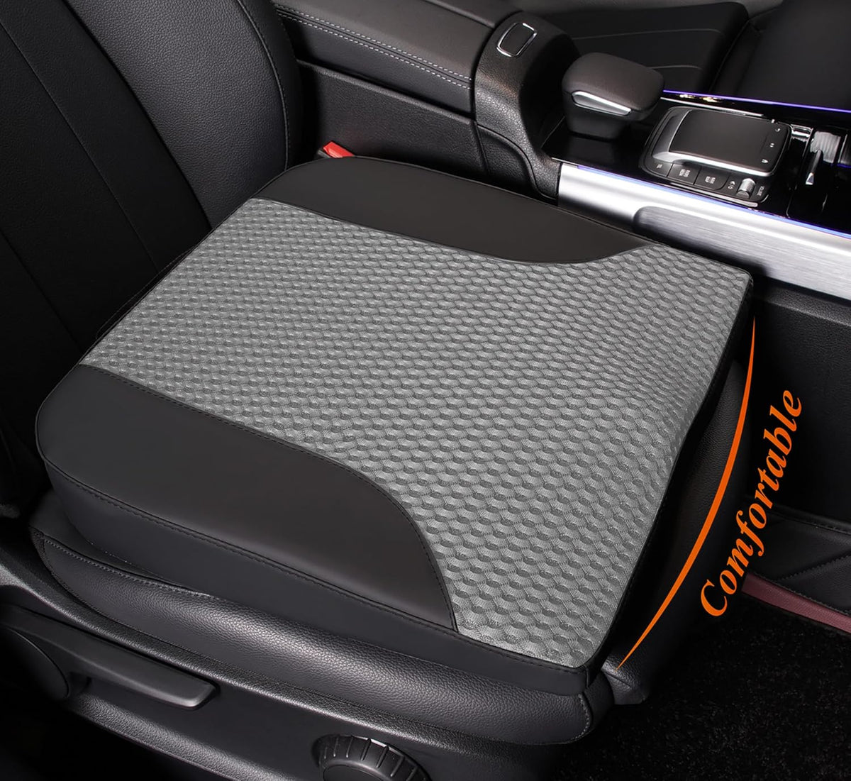 kingphenix Premium Car Seat Cushion, Memory Foam Driver Seat Cushion to Improve Driving View- Coccyx & Lower Back Pain Relief- Seat Cushion for Car, Truck, Office Chair (Black & Gray Mesh Cloth)