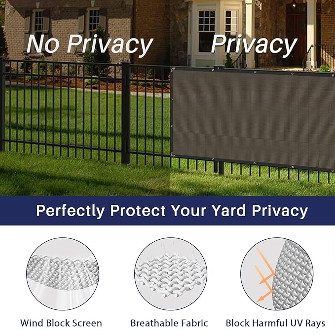 Windscreen4less Privacy Fence Screen Heavy Duty Windscreen Fencing Mesh Fabric Shade Net Cover with Brass Grommtes for Outdoor Wall Garden Yard Pool Deck, 8'x193' Brown