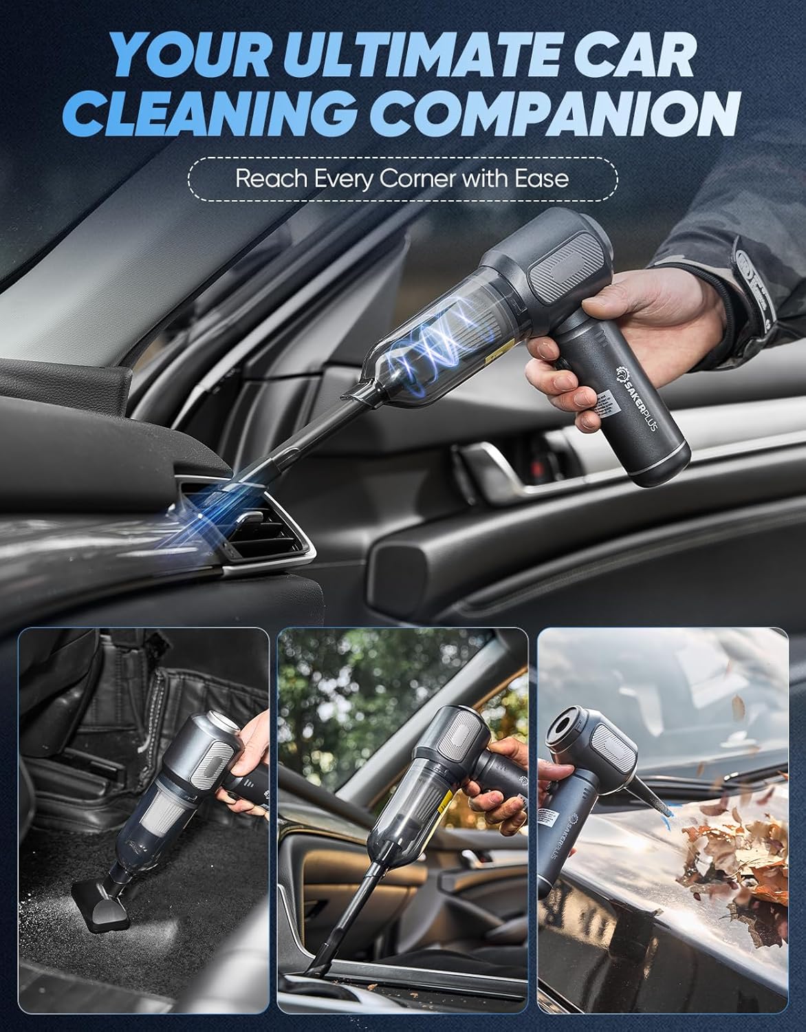 Mini Vacuum Cleaner, Cordless Car Vacuum, 17500PA High Suction, 3 in 1 Handheld Vacuum, Vacuuming, Blowing, Inflating, Deflation, Portable Vaccum with HEPA Filter for Cars,Desktop,Home SW106