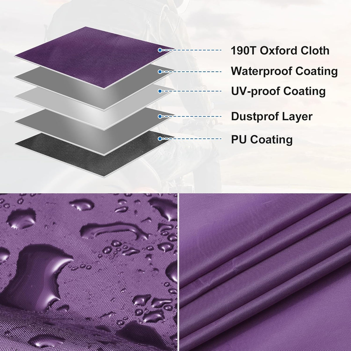 X AUTOHAUX Motorcycle Cover for Harley Davidson for Honda for Suzuki All Season Waterproof Outdoor Protection Motorbike Cover Fits Up to 104.33'' Motorcycles Cover XXL Purple Silver Tone