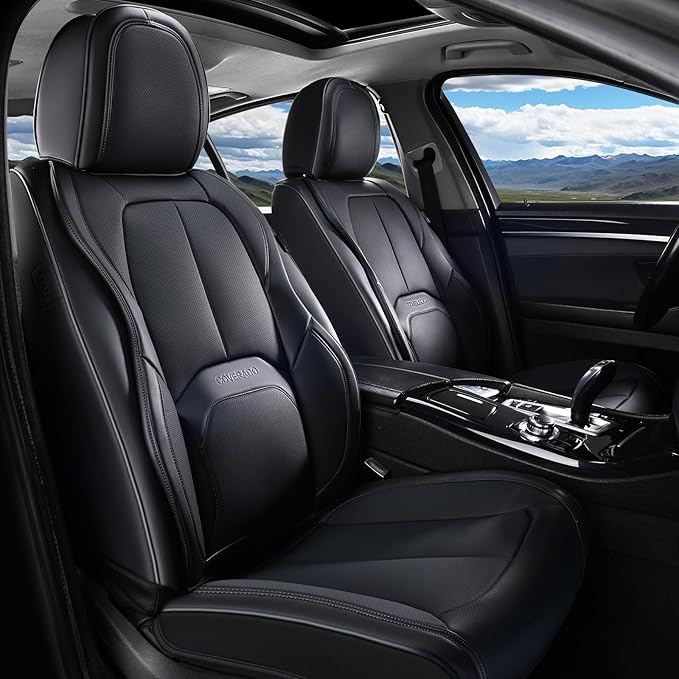 Coverado Seat Covers, Car Seat Covers Front Seats, Premium Nappa Leather Seat Covers for Cars, Waterproof Car Seat Protector with Lumbar Support, Front Seat Covers Universal Fit for Most Cars (Black)