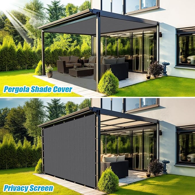 Amagenix 90% Shade Fabric 15'X 15' Gray Sun Shade Cloth with Grommets for Pergola Replacement Shade Cover Canopy, Heavy Duty, Cable Zip Ties Included (We Customized)