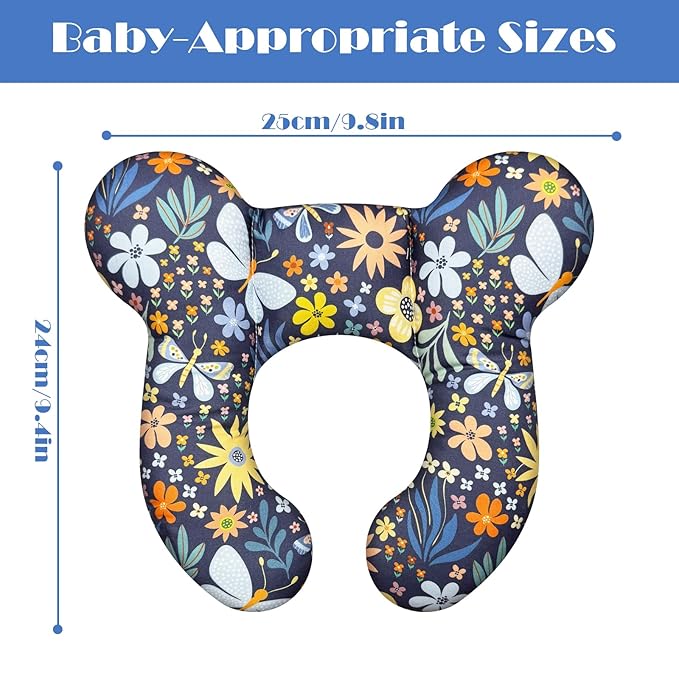 Baby Head Support Pillow for Newborn Toddler, Baby Neck Pillow Upgraded Comfortable Sleep Cushion for Car Plane Stroller Pushchair - Flower B