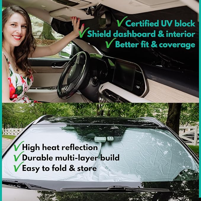 Windshield Sun Shade -Certified 99.87% UVB & 99.02% UVA Car Sun Shade. Award Winning Sunshade - Patented Technology | Compatible for Acura RDX (2007-2012) | Car Shades by Kinder Fluff