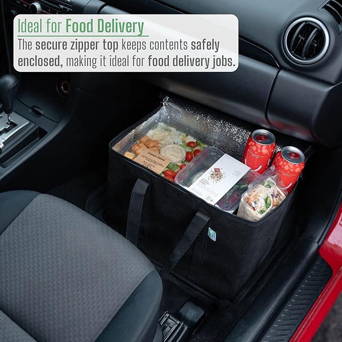 VENO 3 Pack Insulated Reusable Grocery Shopping Bag, Food Delivery, Cooler Bag, Heavy Duty, Large Size, Durable Handles, Dual Tab Zips, Lid, Stands Upright, Collapsible, Sustainable (Black, 3 Pack)