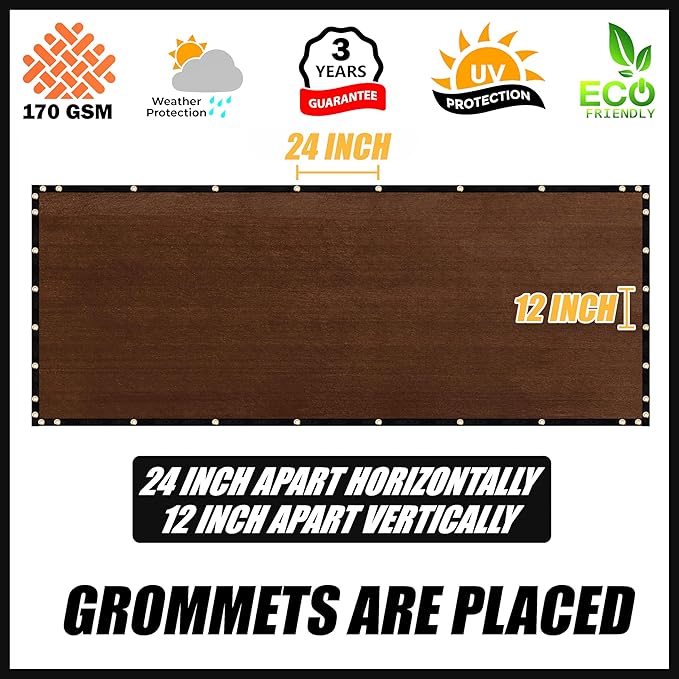 Royal Shade Custom Size 5' x 189' Brown Fence Privacy Screen Windscreen Cover Netting Mesh Fabric Cloth - Cable Zip Ties Included (We Make Custom Size)