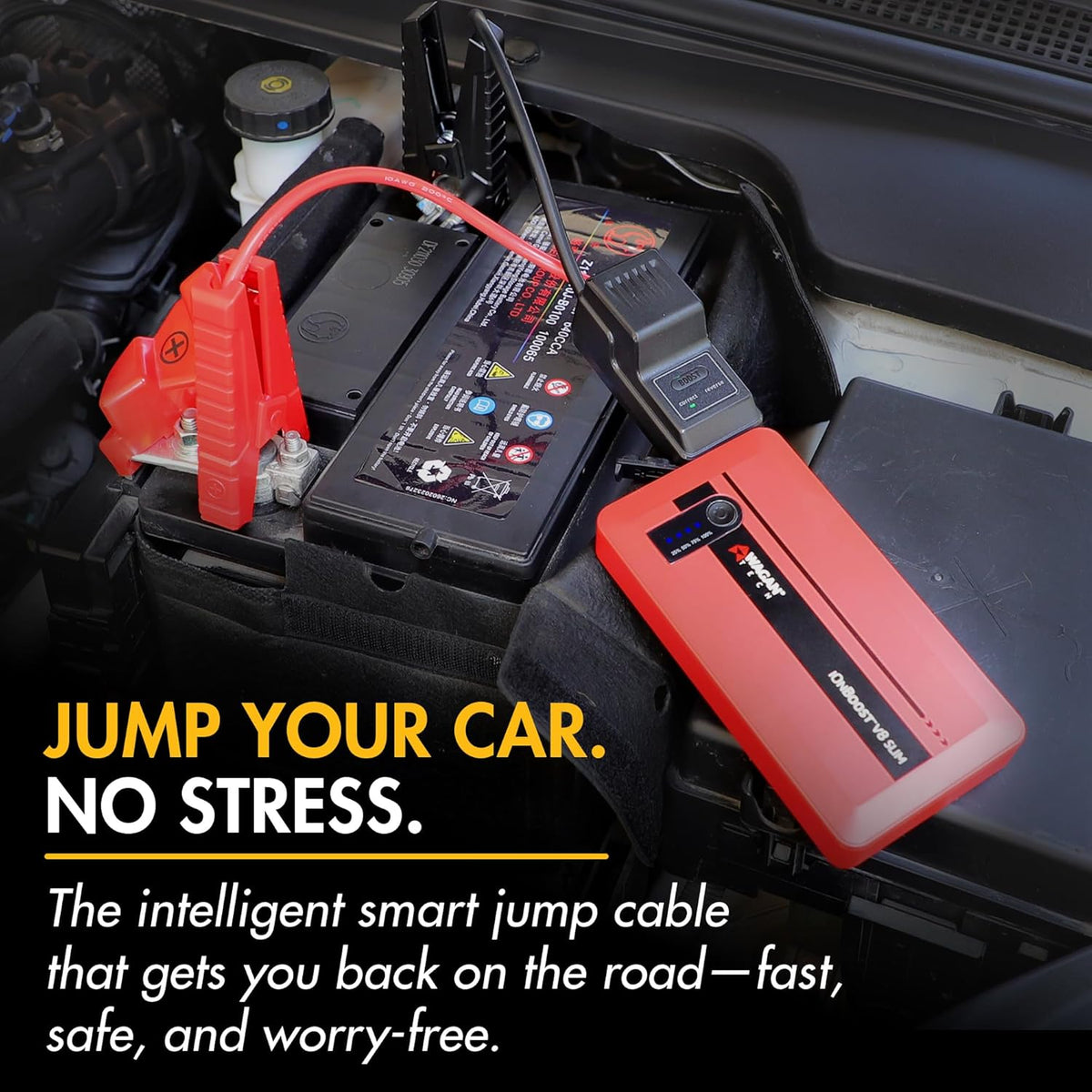 Wagan EL7601 iOnBoost V8 Slim Jump Starter 1200A Peak 12V Portable Lithium Car Battery Booster for Up to 4.0L V8 Gas or 2.0L Diesel 12V Jump Pack with USB Power Bank and LED Light