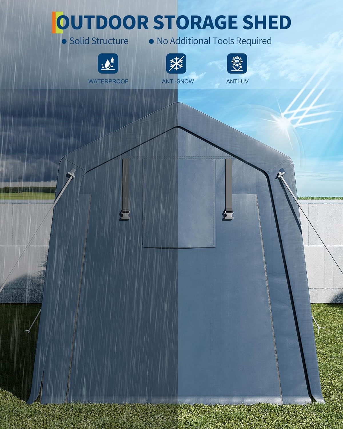 10x10FT Outdoor Storage Shed, Portable Carport with Roll-up Ventilated Zipper Door and Windows, Heavy Duty Waterproof Tarp, Storage Sheds for Motorcycle, Bike, Firewood, Garden Tools