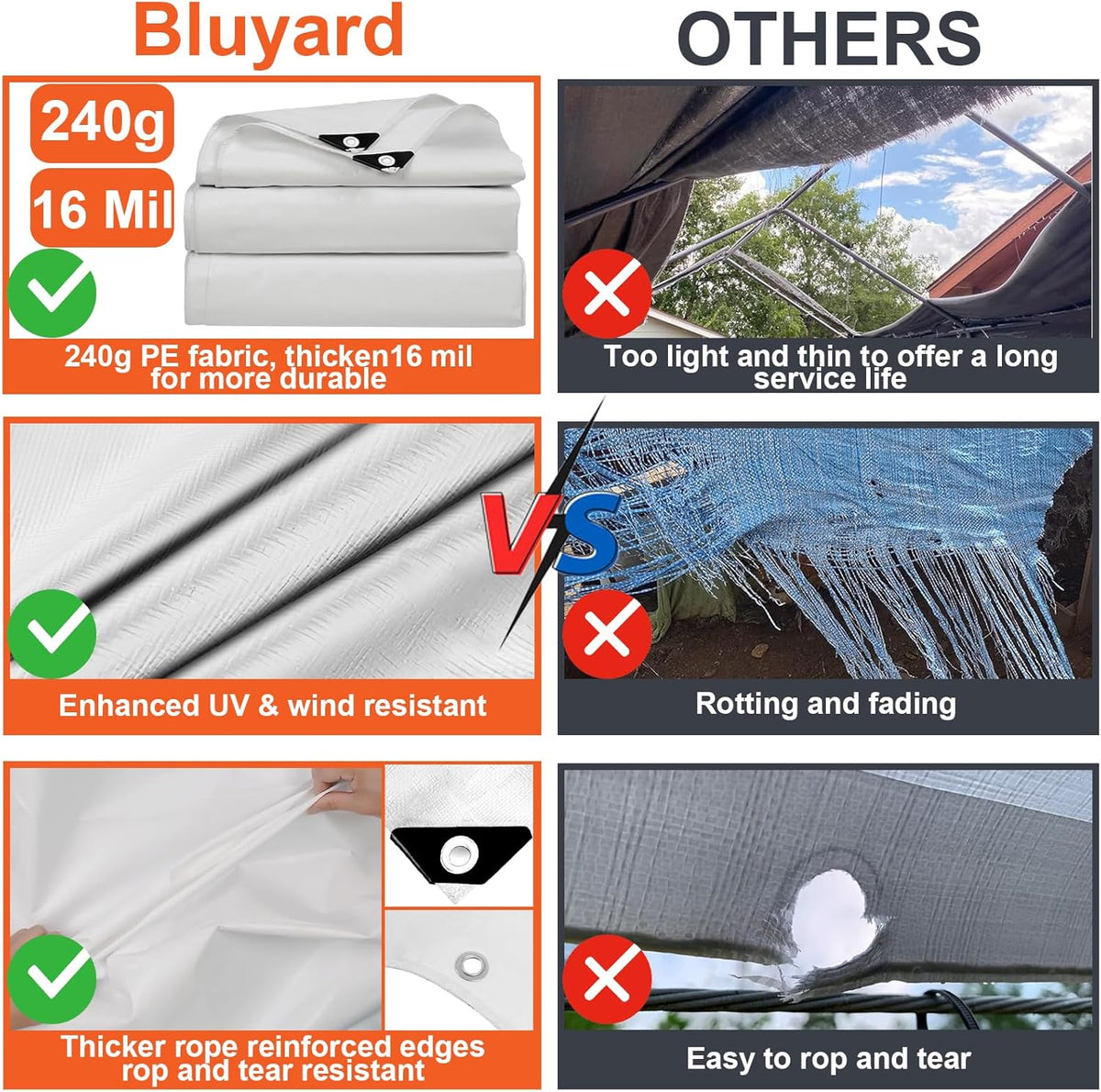 10 x 20 Ft Carport Replacement Canopy Cover Garage Top Tent Shelter with 40 Ball Bungee Cords Heavy Duty Waterproof UV & Tear Resistant, Easy Assembly, White (Only Cover, Frame Not Include)