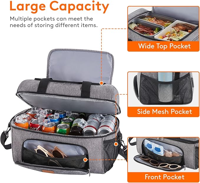 Lifewit Insulated Cooler Bag, 32/48 Can Large Leakproof Beach Cooler, Lightweight Portable Double Layer Soft-Sided Travel Ice Chest for Camping, Kayaking, Road Trips, Grocery Shopping