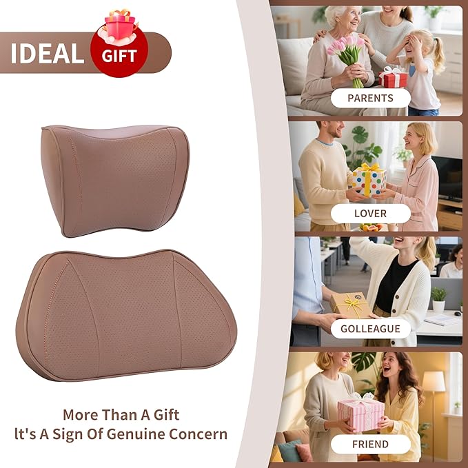 Lumbar Support Pillow for Car, Premium Leather Memory Foam Lumbar Cushion for Lower Back Pain Relief, Universal Back Support for Driving, Home & Office Chairs, Brown, 1 Pack