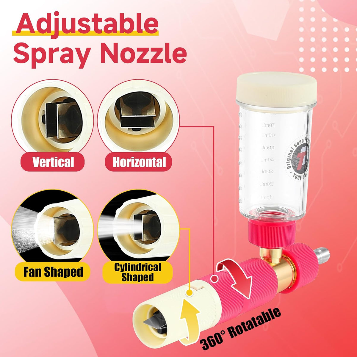 Tool Daily Foam Cannon for Pressure Washer, Original Soap Cannon for Car Washing, 5 Power Washer Spray Nozzles, 1/4 Inch Quick Connector