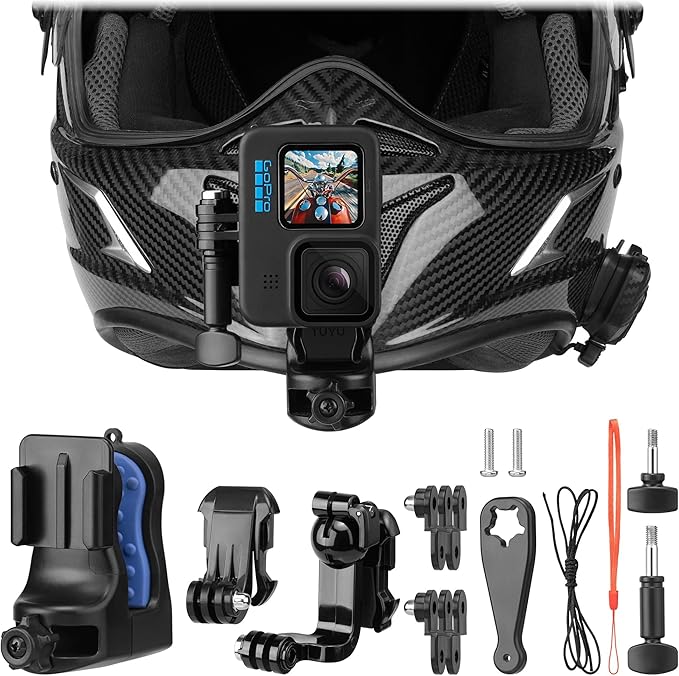 Action Camera Chin Mount for Motorcycle and Dirt Bike Helmet – 360° Rotating POV Bracket with Quick Release Base, Compatible with GoPro Hero 13–5, DJI Action 3/4/5, Insta360 X3, and More