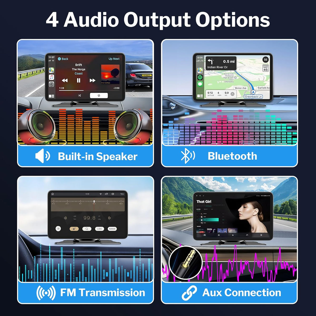 Wireless Apple Carplay Screen for Cars, 7" HD Portable Car Stereo Touch Screen for Apple CarPlay & Android Auto with Backup Camera/Mirror Link/Siri/Voice Control/GPS Navigation/AUX for All Vehicles