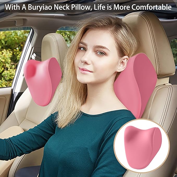 Car headrest Pillow, Car Neck Pillow for Driving and Neck Support Pillow for car headrest, Pink car seat Pillow Head Rest Pillow for car Driving seat with Memory Foam