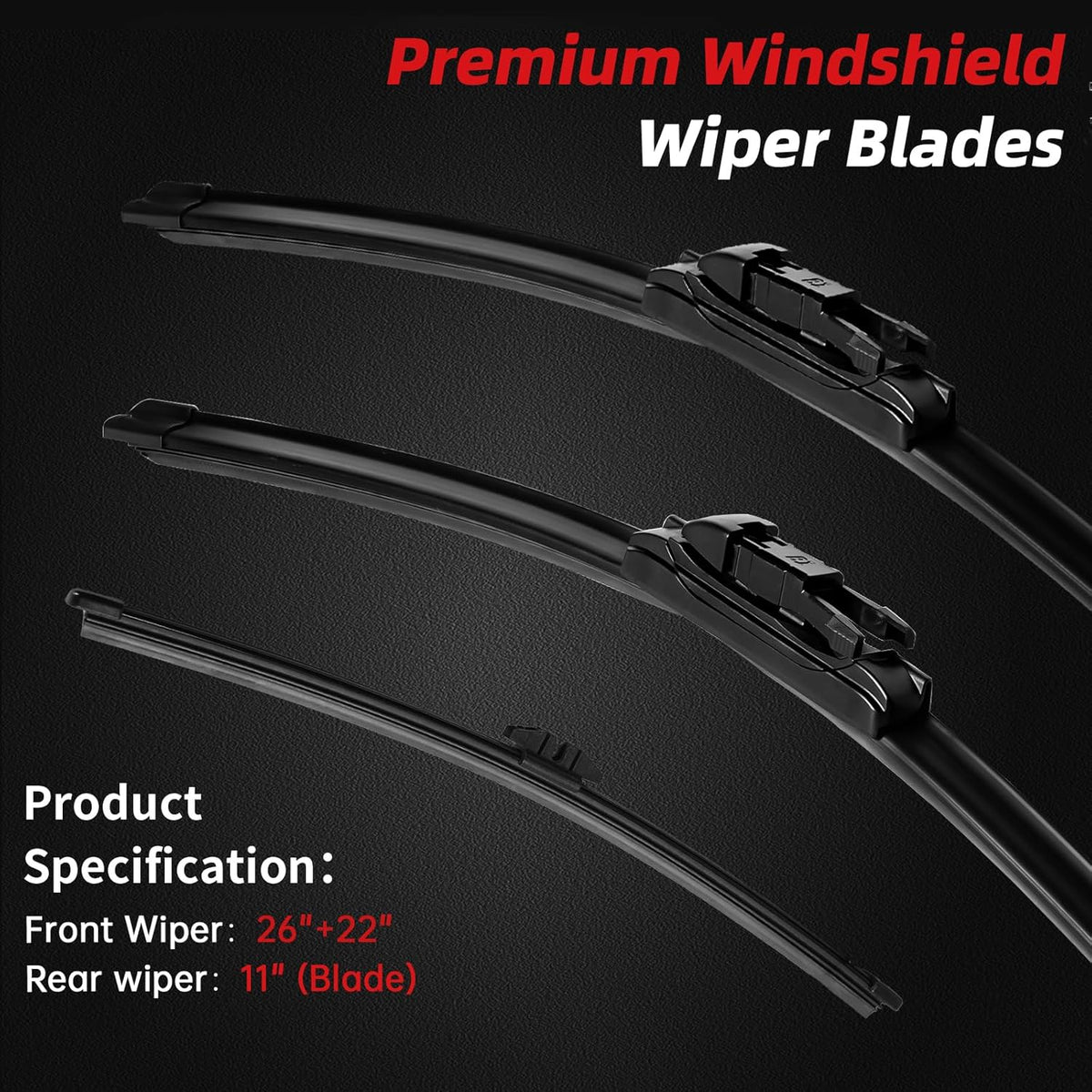 OTUAYAUTO Windshield Wiper Blades - Replacement for Ford Explorer 2011-2019 - Front and Rear Wiper Blades Set, Original Equipment Replacement, Pinch Tab - 26"+22"+11" (Set of 3)