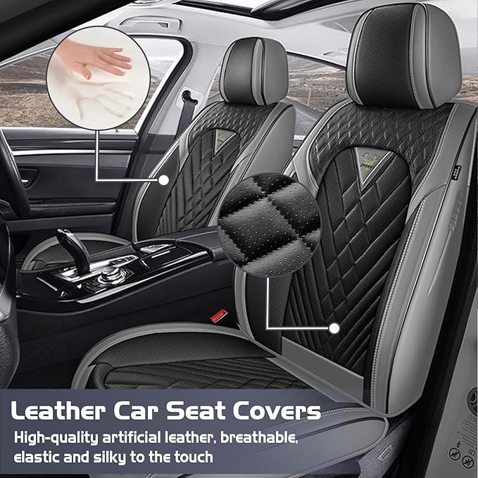Truck Seat Covers for Ford F150 2009-2026, Waterproof Premium Leather Full Coverage Car Seat Cover, Muscle Sport Style Auto Interior Seat Cover Sets (Full Set/Gray Black)