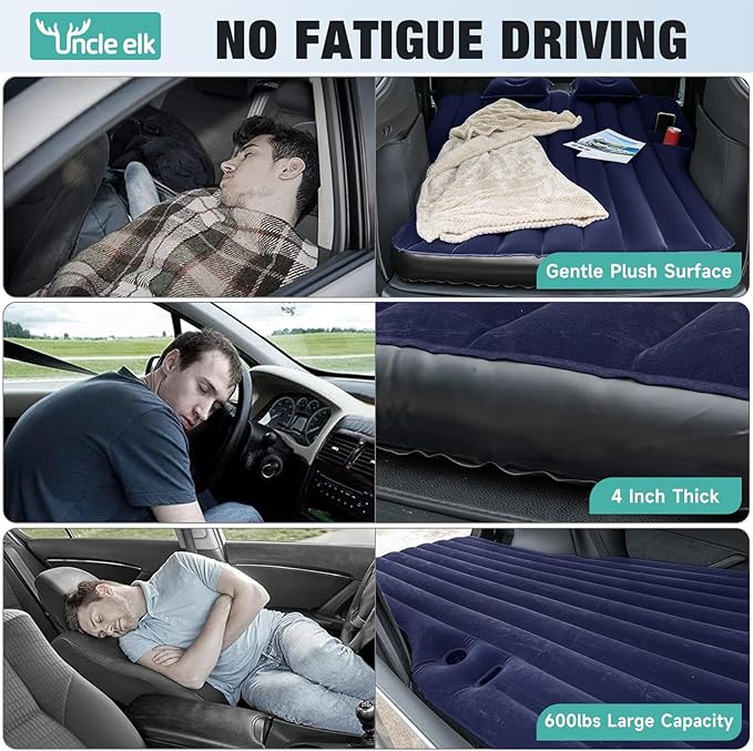 SUV Air Mattress: Inflatable Car Air Mattress for Camping, Portable Car Bed with Air Pump & 2 Pillows, Flocking Sleeping Pad Mattress for Home Car Travel Camping, Navy
