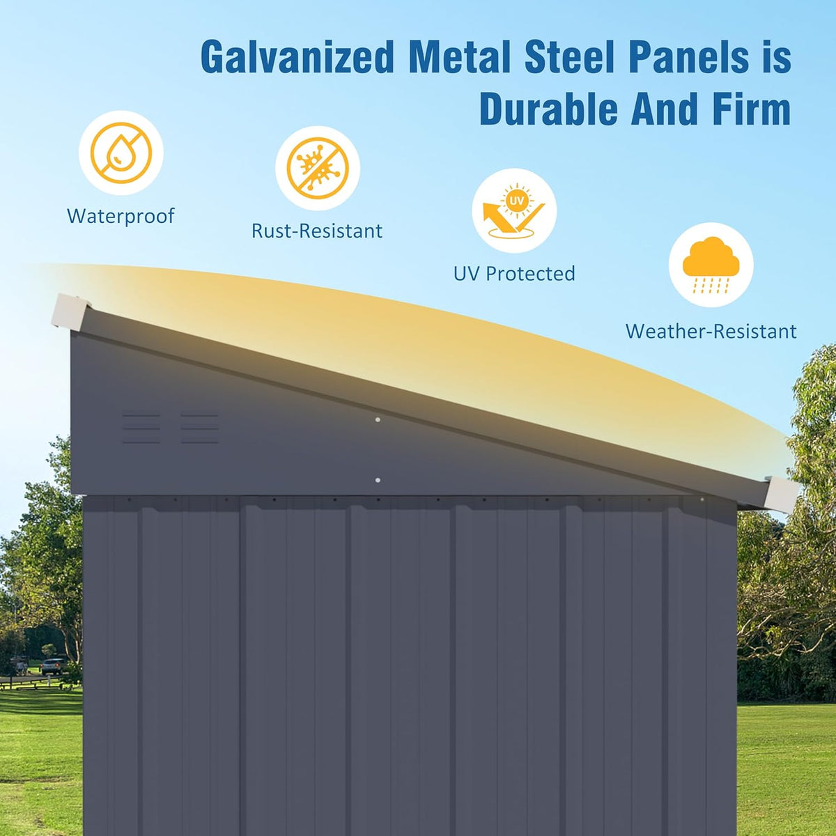 BlueWish 4'x6' Storage Shed, Lean-to Outdoor Storage Shed with Built in Vents, Metal Tool Shed Small Shed Kit with Galvanized Sloping Roof, Sheds & Outdoor Storage for Tool Storage