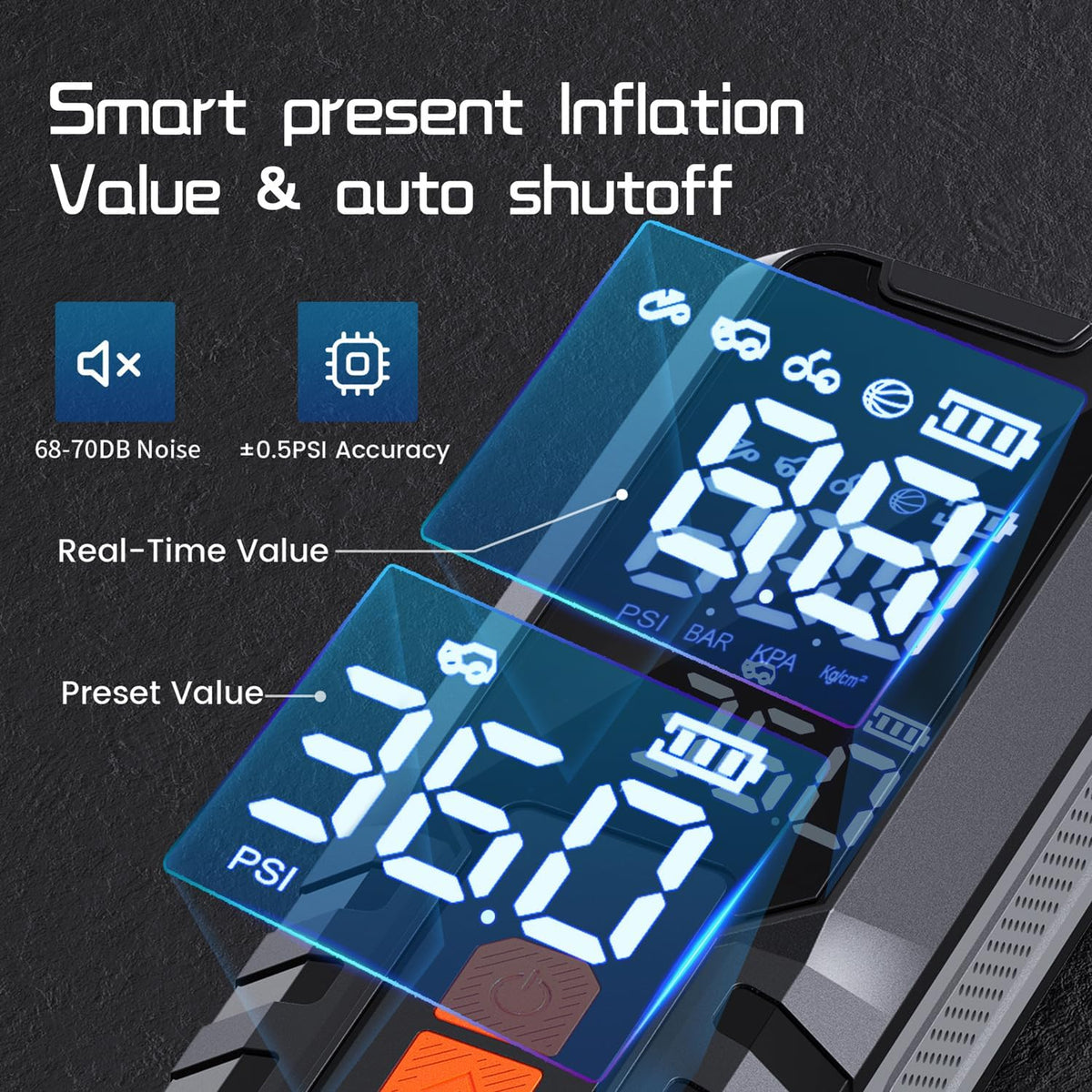 Tire Inflator Portable Air Compressor, 150 PSI Air Pump for Car Tires, 6000mAh Battery (P108-150PSI-LED)