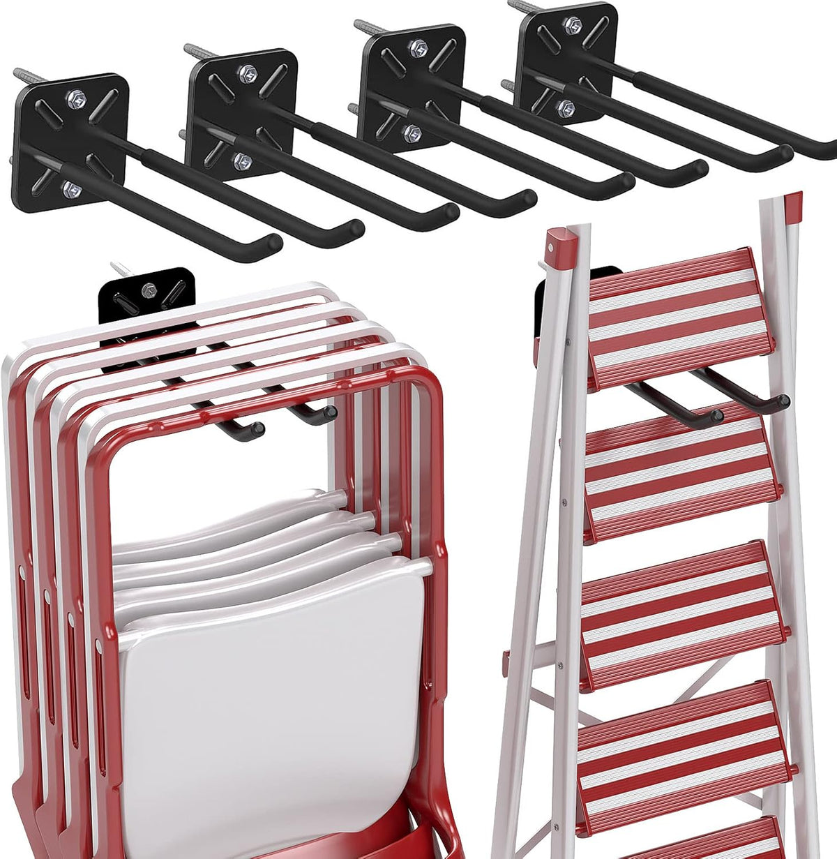 4Pcs Heavy Duty Storage Hooks, Alloy Steel, Wall Mount, 120lb Capacity, Garage Organization