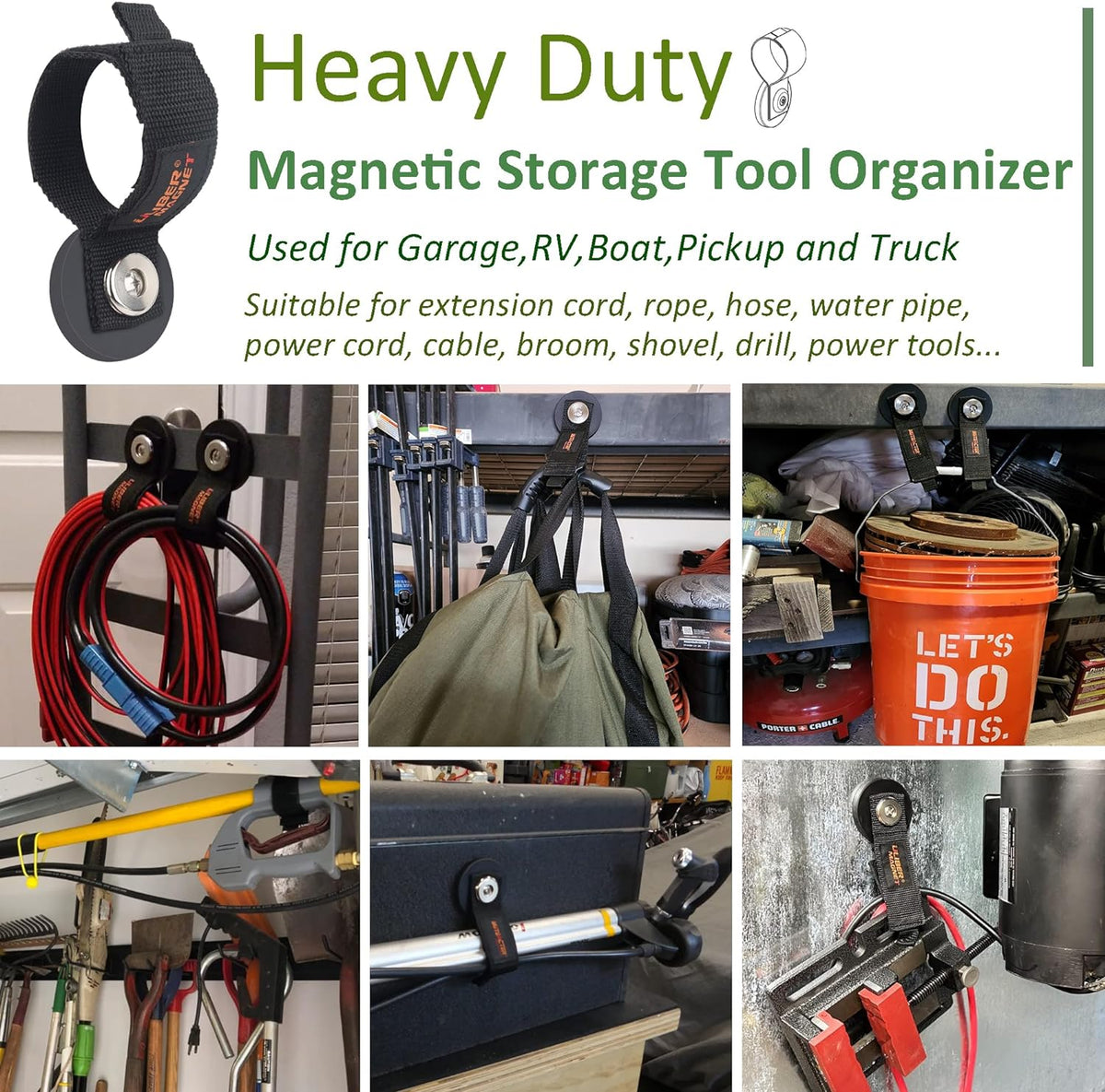 ULIBERMAGNET Strong Magnetic Storage Hooks,Heavy Duty Magnetic Garage Storage Tool Organizer,Extension Cord,Hose, Cable, Rope,Tools for Garage,Pick-up,RV and Workshop(4 Pack/2.59INCH)