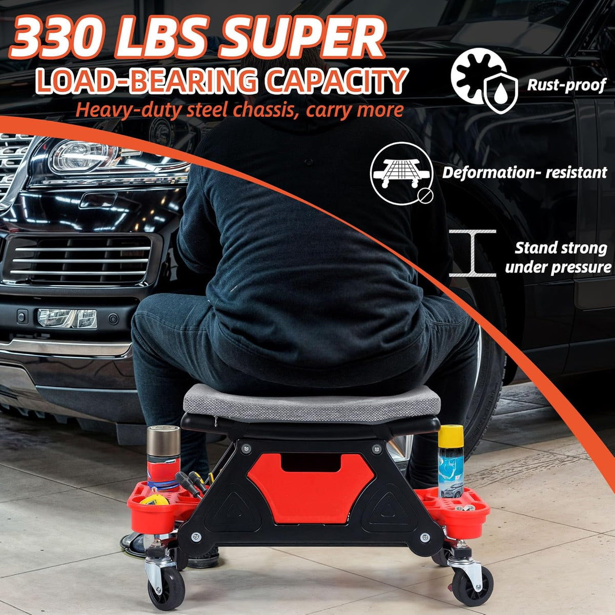 YITAHOME Mechanic Stool 330 LBS with Wheels, Heavy Duty Rolling Mechanics Seat, Rolling Tool Seat for Automotive Auto Repair