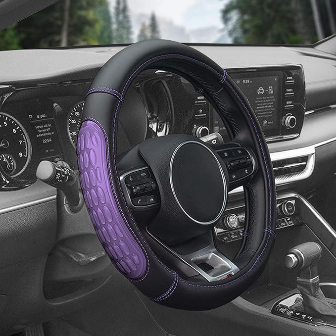 FH Group Ultra Grip Silicone and Faux Leather Steering Wheel Cover fits Most Cars, SUVs Purple