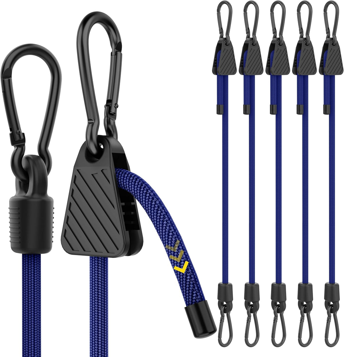 Bungee Cords with Hooks, 36 Inch Blue Adjustable Bungee Cords with Carabiner Heavy Duty Outdoor, Super Elastic Easy to Adjust Bungee Rope UV Resistant for Tarp, Bike Rack, Garden, Moving, 6 Pack